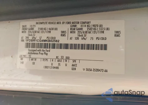 2021 Ford Transit-250 from USA, damaged, VIN 1FDBR1CG4MKB02582